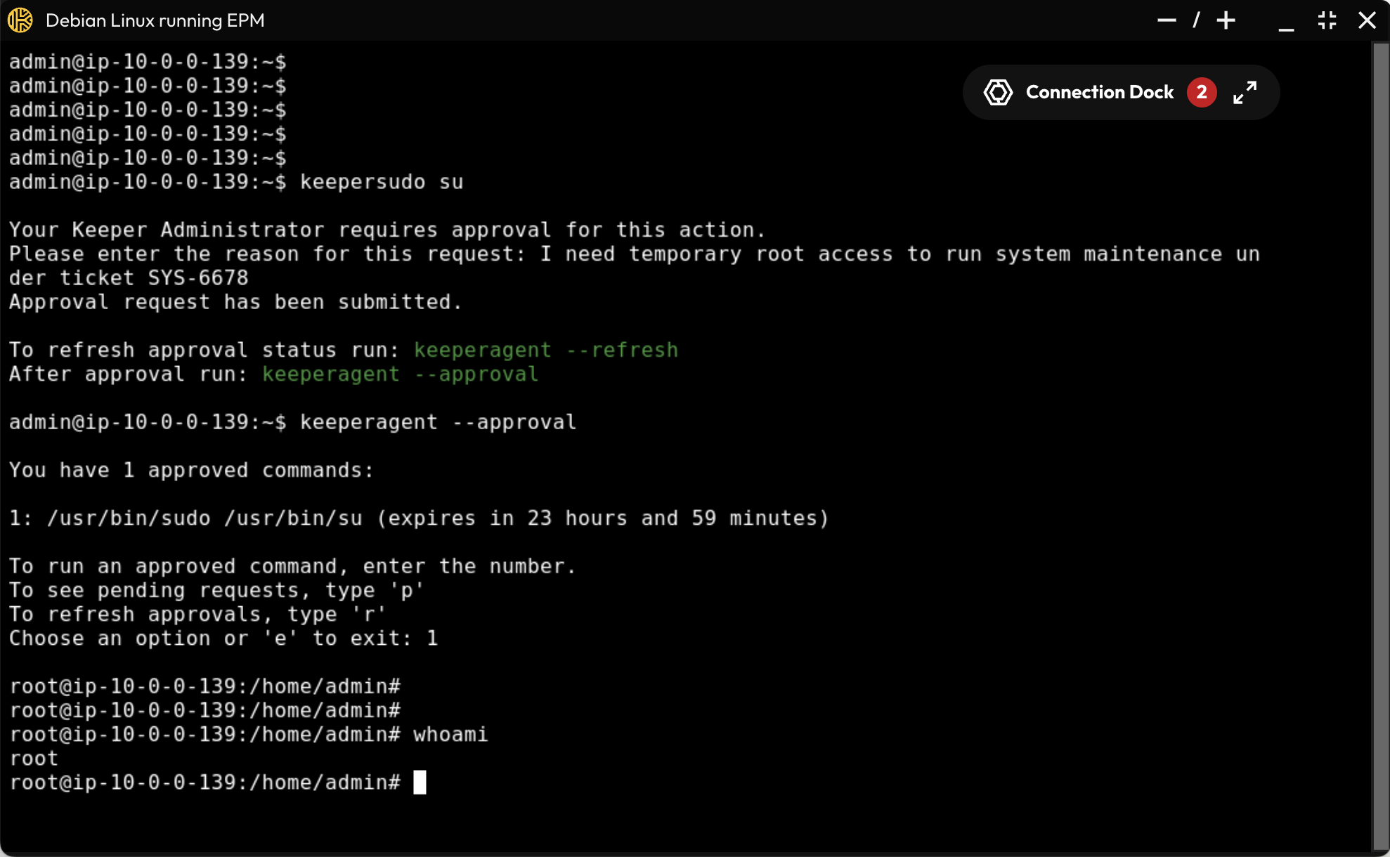 Linux SSH session with elevation request