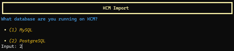 PAM KCM import - database prompt