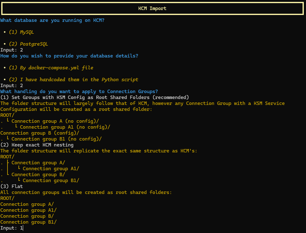PAM KCM Import - Connection group structure prompt