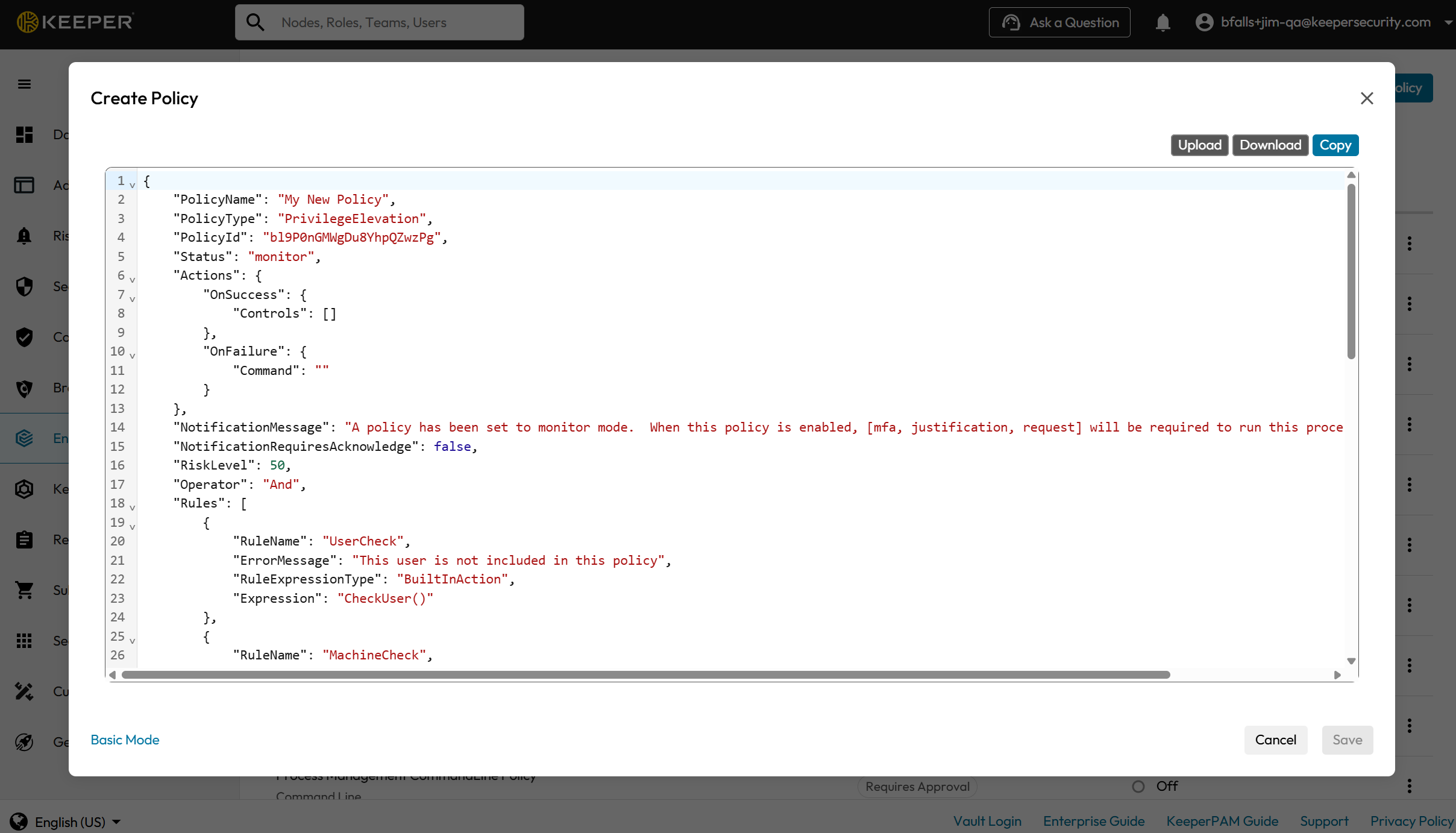 Policy Form Advanced Mode
